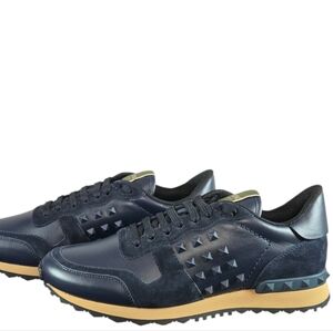NEW $995 Valentino Rockrunner Rockstud Sneakers Navy EU 41 US 10 W / 8 M
